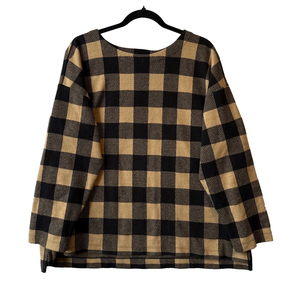 J. Jill Buffalo Plaid Camel Black Relaxed Pullover Sweater XL Preppy Autumn Soft